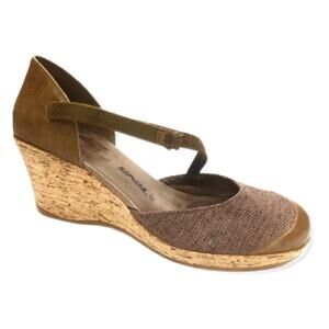 Teva Women Riviera Tan Leather Wedge Sandal Shoe 10 Classic Casual Neutral NEW